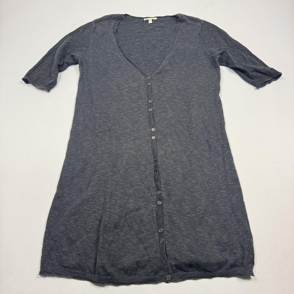Eileen Fisher Cardigan Sweater Womens Small Gray Linen Cotton V Neck‎ Knit Soft